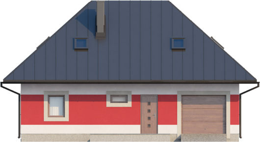 Фасад мансардного дома с террасой и гаражом S103 - вид спереди