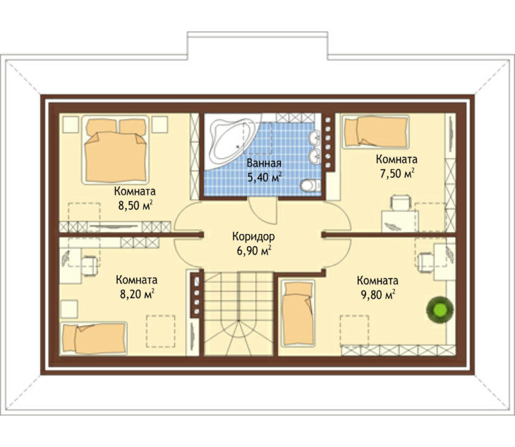 План 2 этажа мансардного дома с террасой и гаражом S103