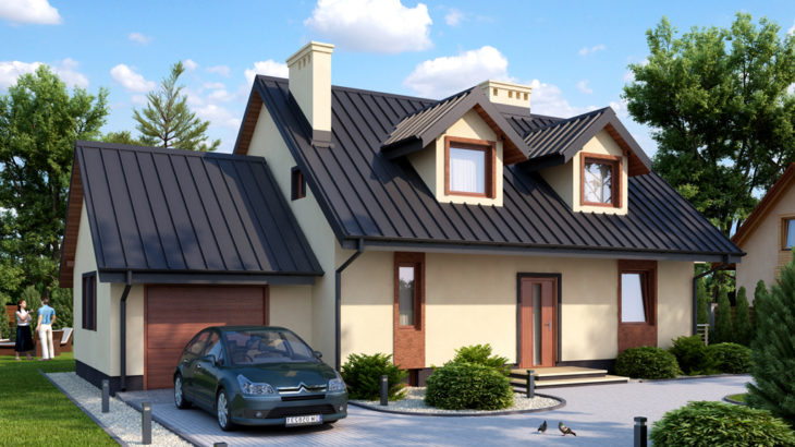 Проект мансардного дома с террасой, гаражом и подвалом S144 - фото №1