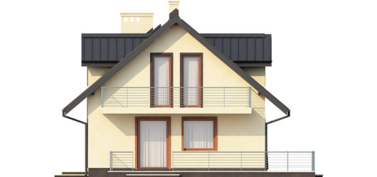 Фасад мансардного дома с террасой, гаражом и подвалом S144 - вид слева