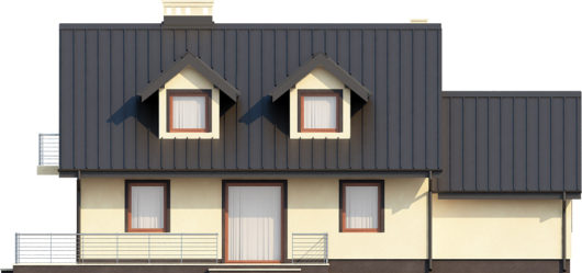 Фасад мансардного дома с террасой, гаражом и подвалом S144 - вид сзади