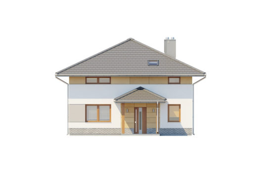 Фасад мансардного дома с террасой - вид спереди