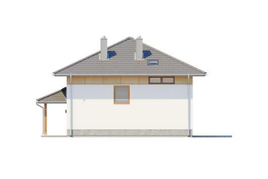 Фасад мансардного дома с террасой - вид слева