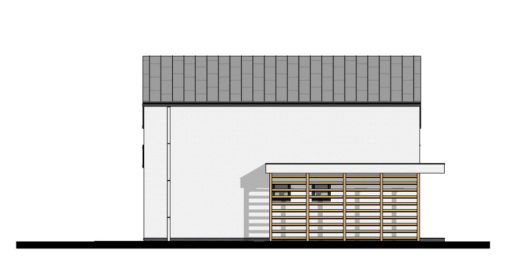Фасад мансардного дома с террасой и навесом S69 - вид слева