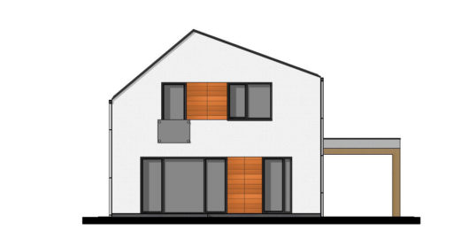Фасад мансардного дома с террасой и навесом S69 - вид сзади