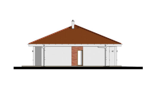 Фасад одноэтажного дома с террасой и гаражом P97 - вид слева